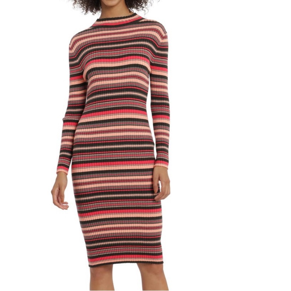 NWT- Maggy London Striped Long Sleeve Midi Sweater Dress